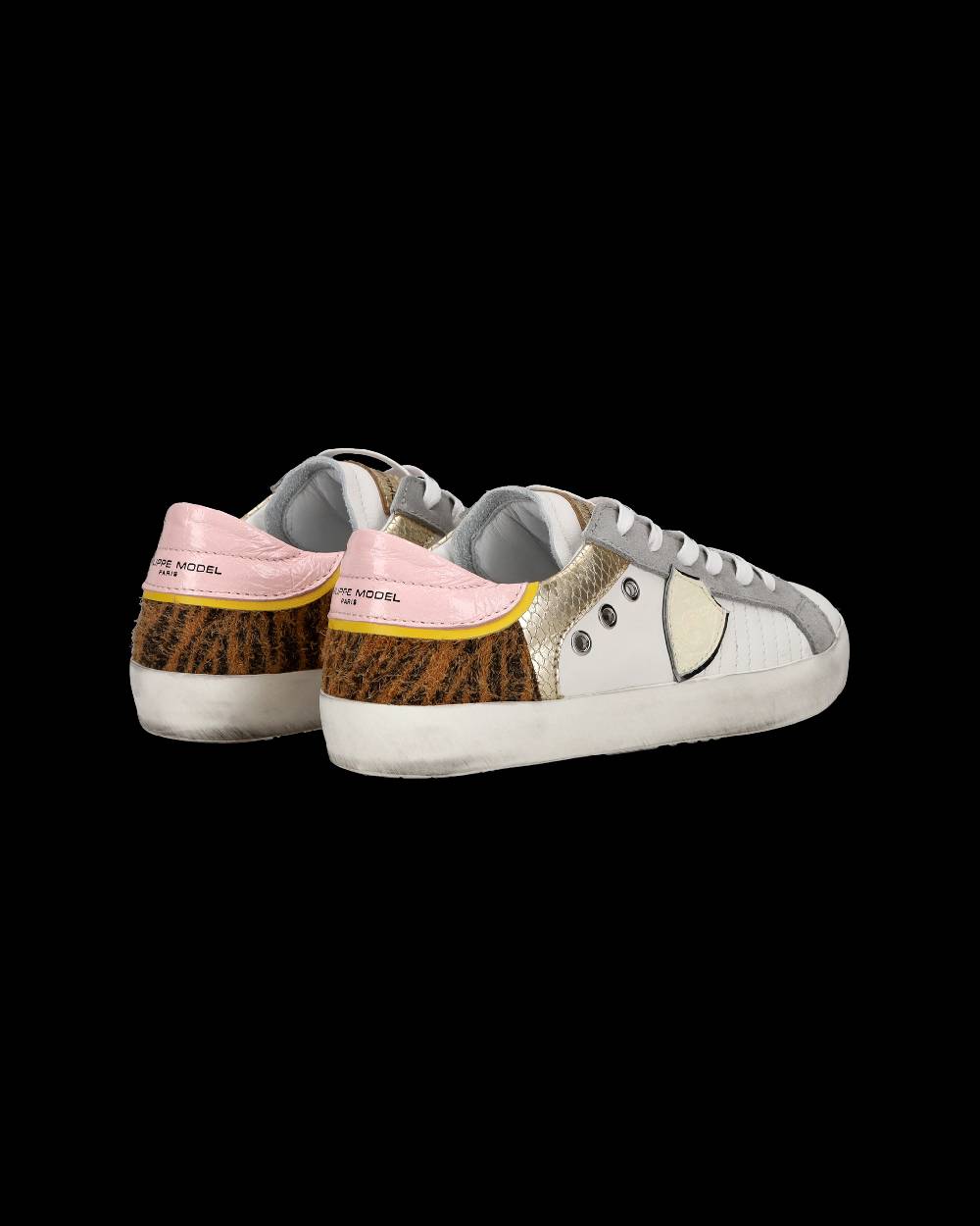 Philippe Model Sneakers basse Paris da Bambino in pelle, Bianco Cognac Prezzo Ridotto