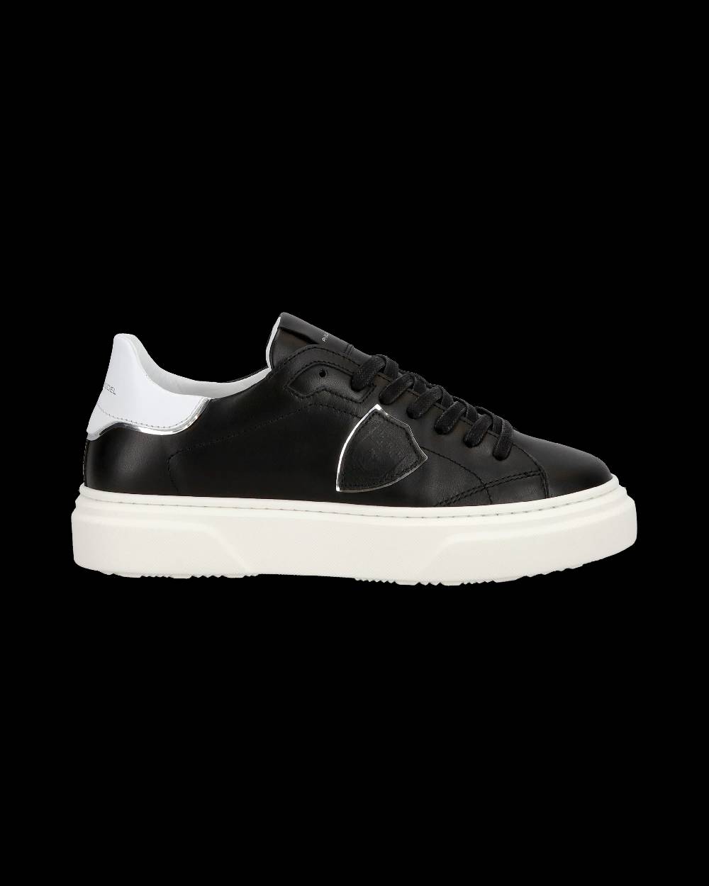 Philippe Model Junior Temple Low-Top Sneakers in Leather, Black White Sottocosto