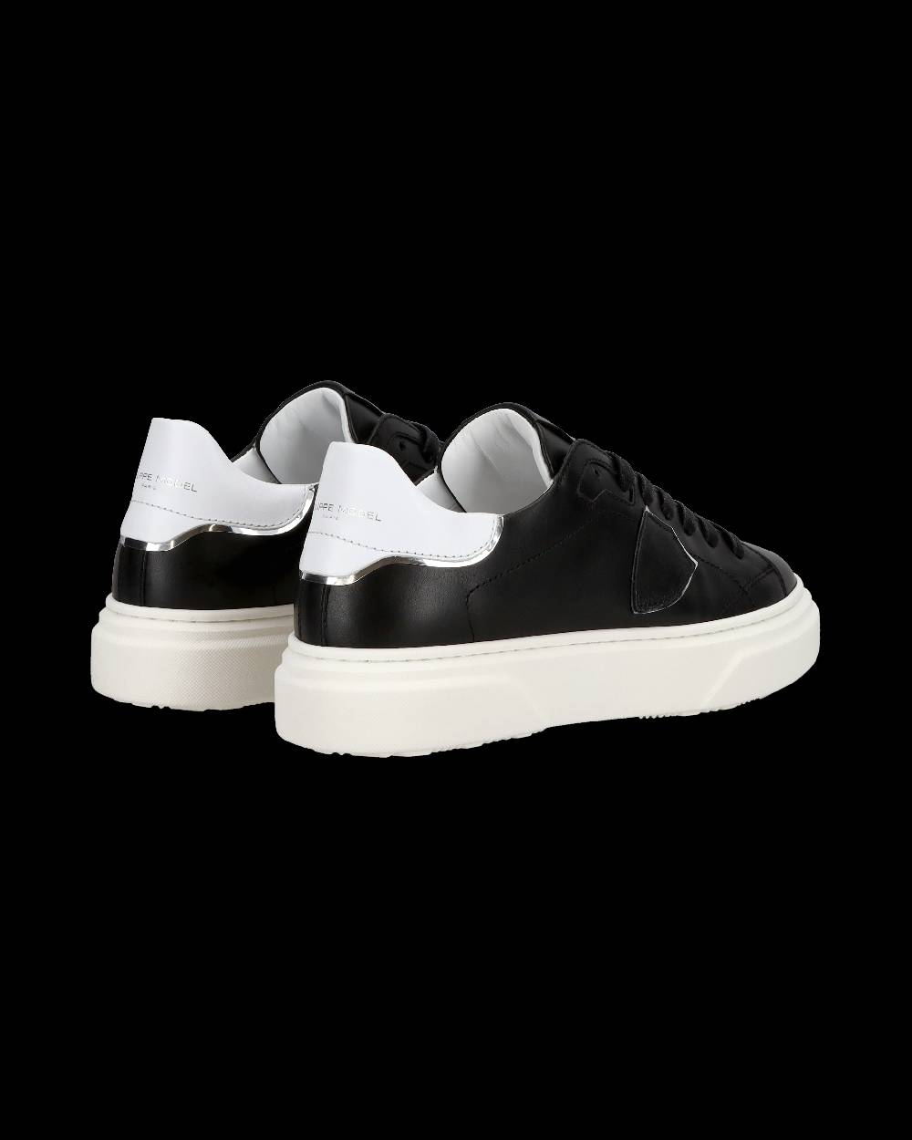Philippe Model Junior Temple Low-Top Sneakers in Leather, Black White Sottocosto
