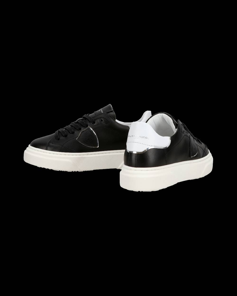 Philippe Model Junior Temple Low-Top Sneakers in Leather, Black White Sottocosto