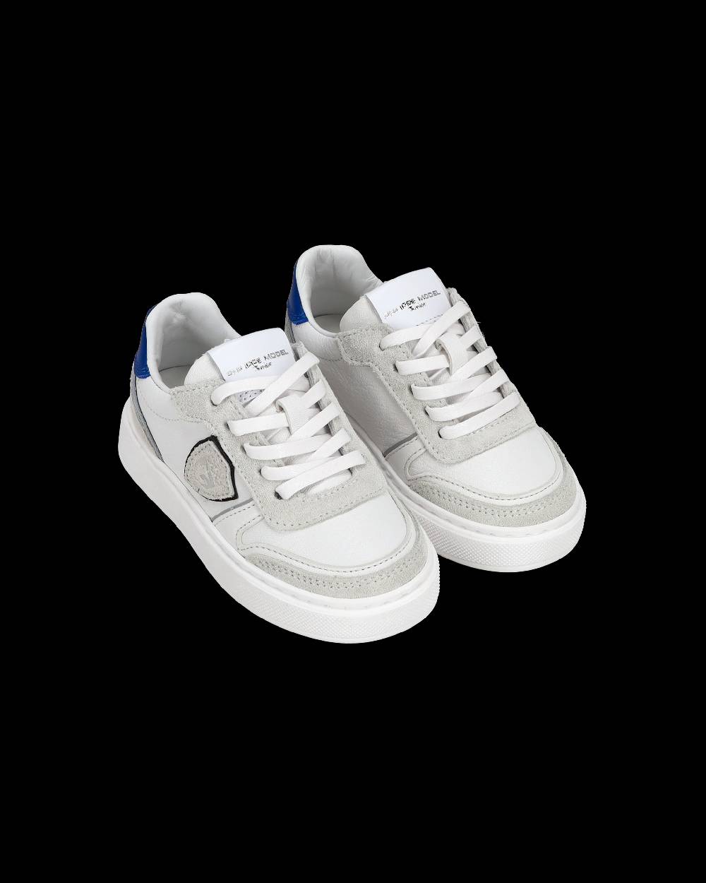 Philippe Model Baby Nice Low-Top Sneakers in Leather, White Blue Italy