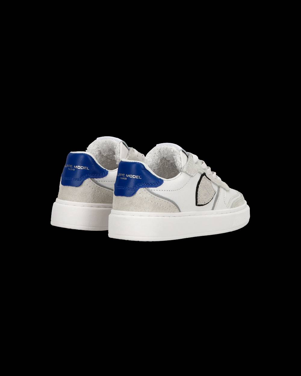 Philippe Model Baby Nice Low-Top Sneakers in Leather, White Blue Italy