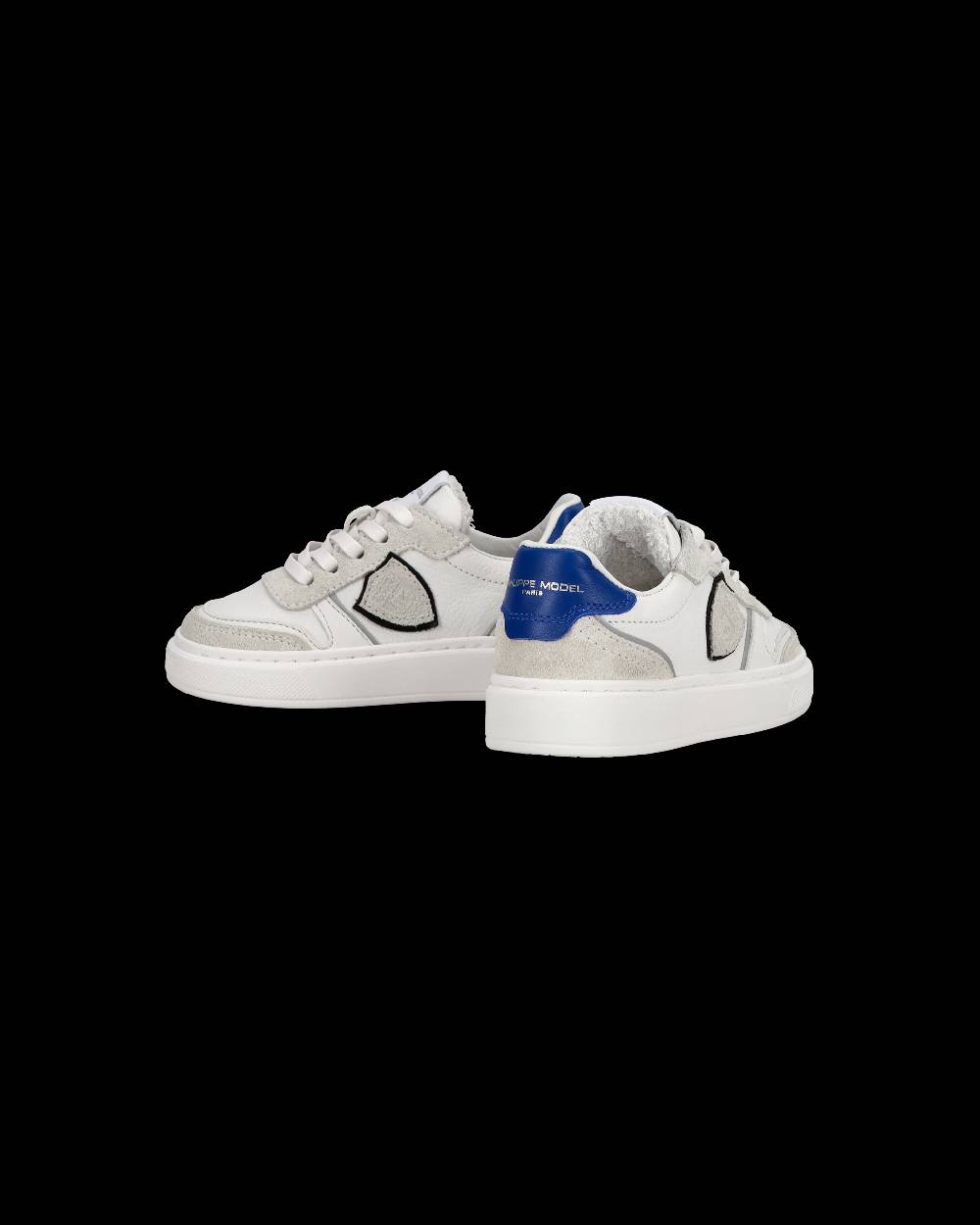 Philippe Model Baby Nice Low-Top Sneakers in Leather, White Blue Italy