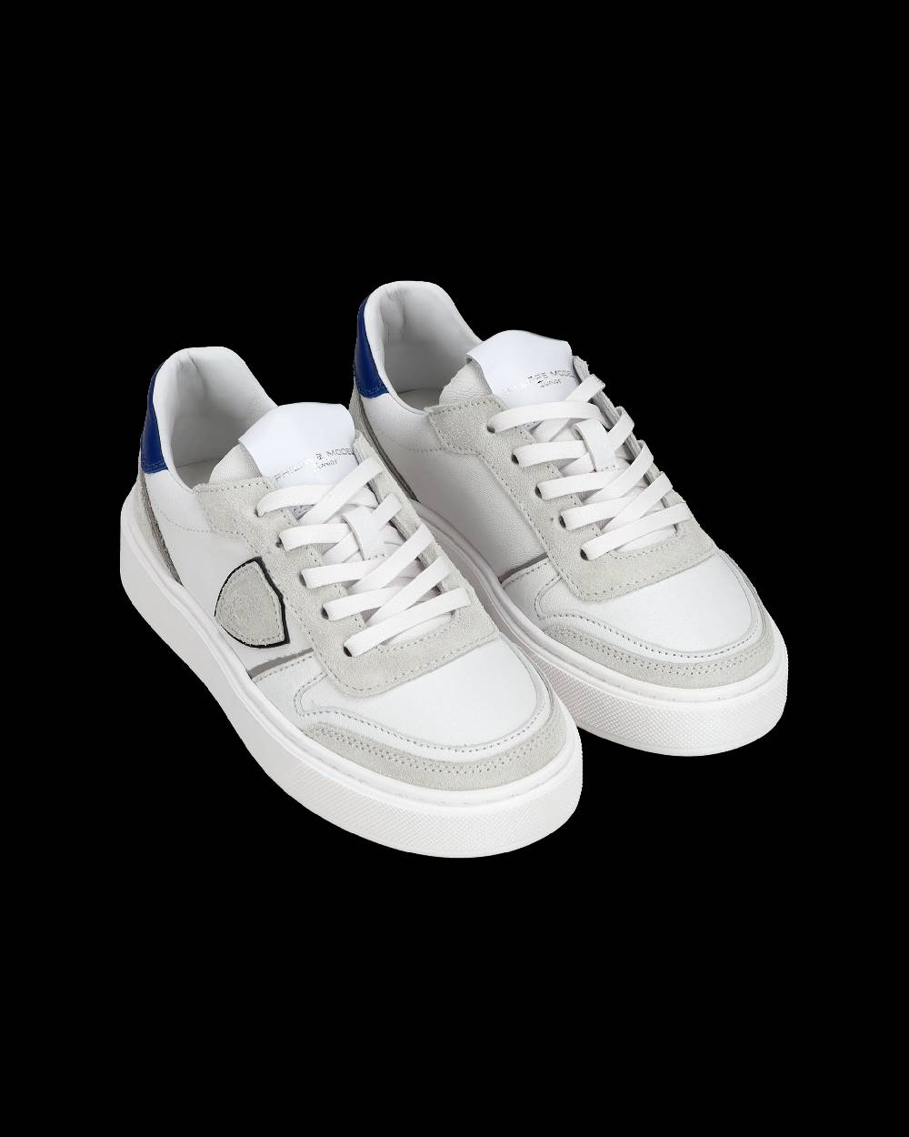 Philippe Model Junior Nice Low-Top Sneakers in Leather, White Blue Italia