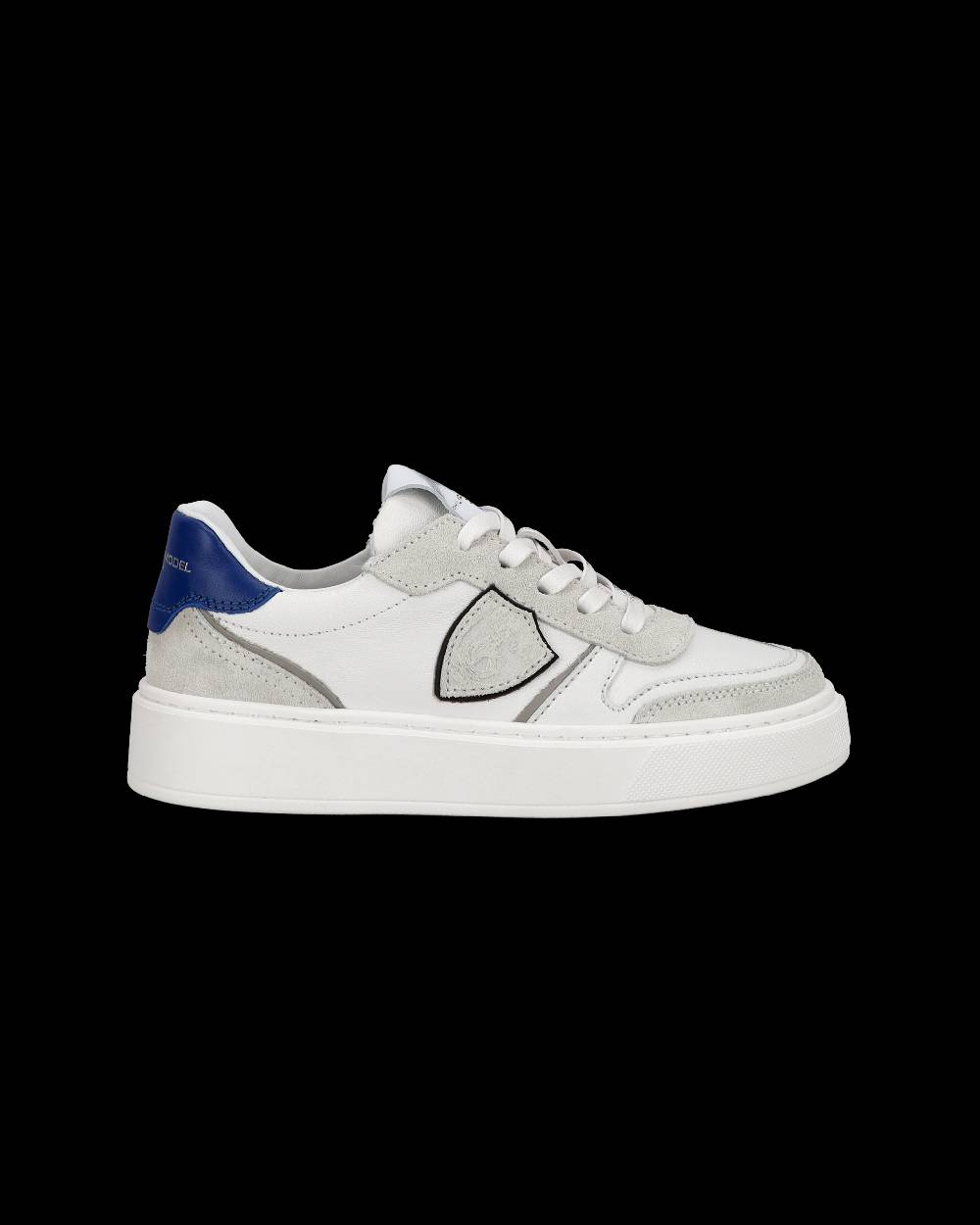Philippe Model Junior Nice Low-Top Sneakers in Leather, White Blue Italia