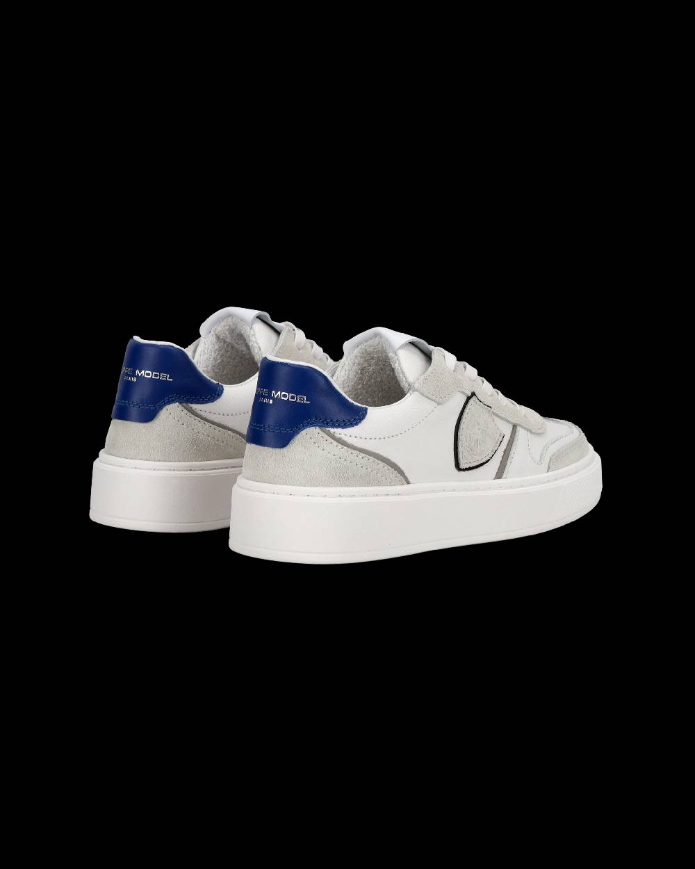 Philippe Model Junior Nice Low-Top Sneakers in Leather, White Blue Italia