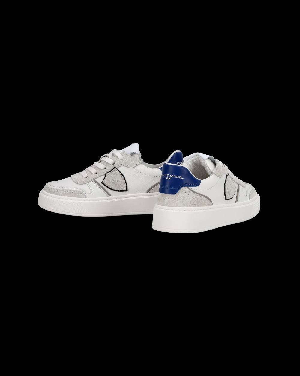 Philippe Model Junior Nice Low-Top Sneakers in Leather, White Blue Italia