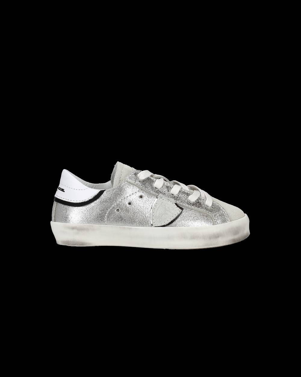 Philippe Model Sneakers Paris da Bambini Argento in Pelle Metal Vendita Calda