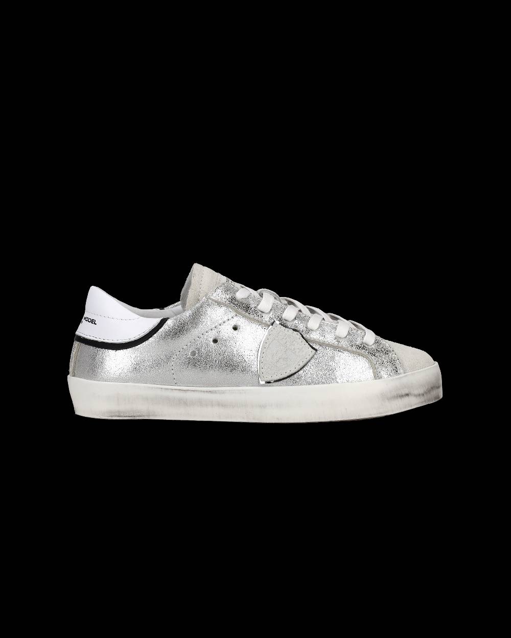 Philippe Model Sneakers Paris da Bambini Argento e Nere in Pelle Metal Vendita Economica