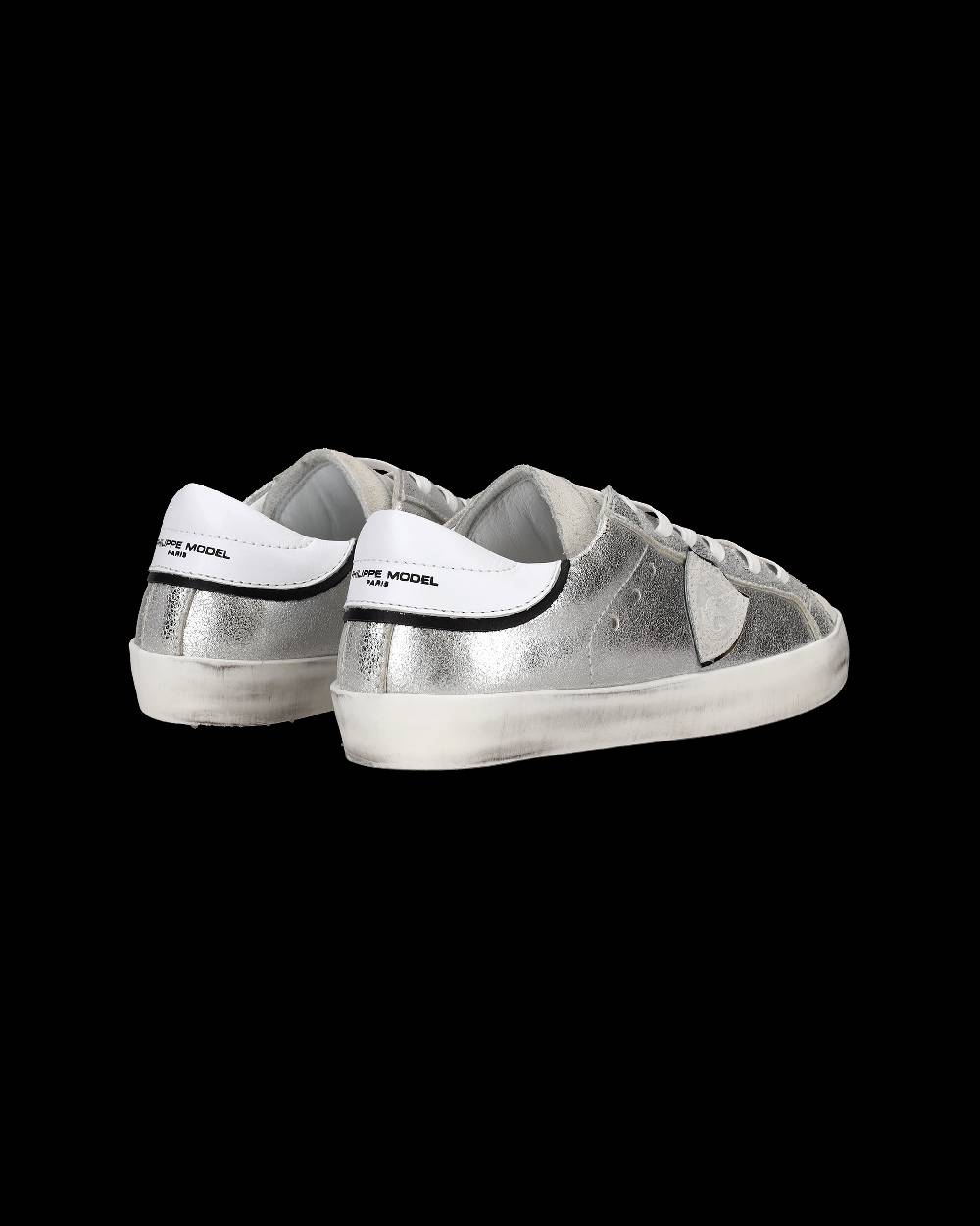 Philippe Model Sneakers Paris da Bambini Argento e Nere in Pelle Metal Vendita Economica