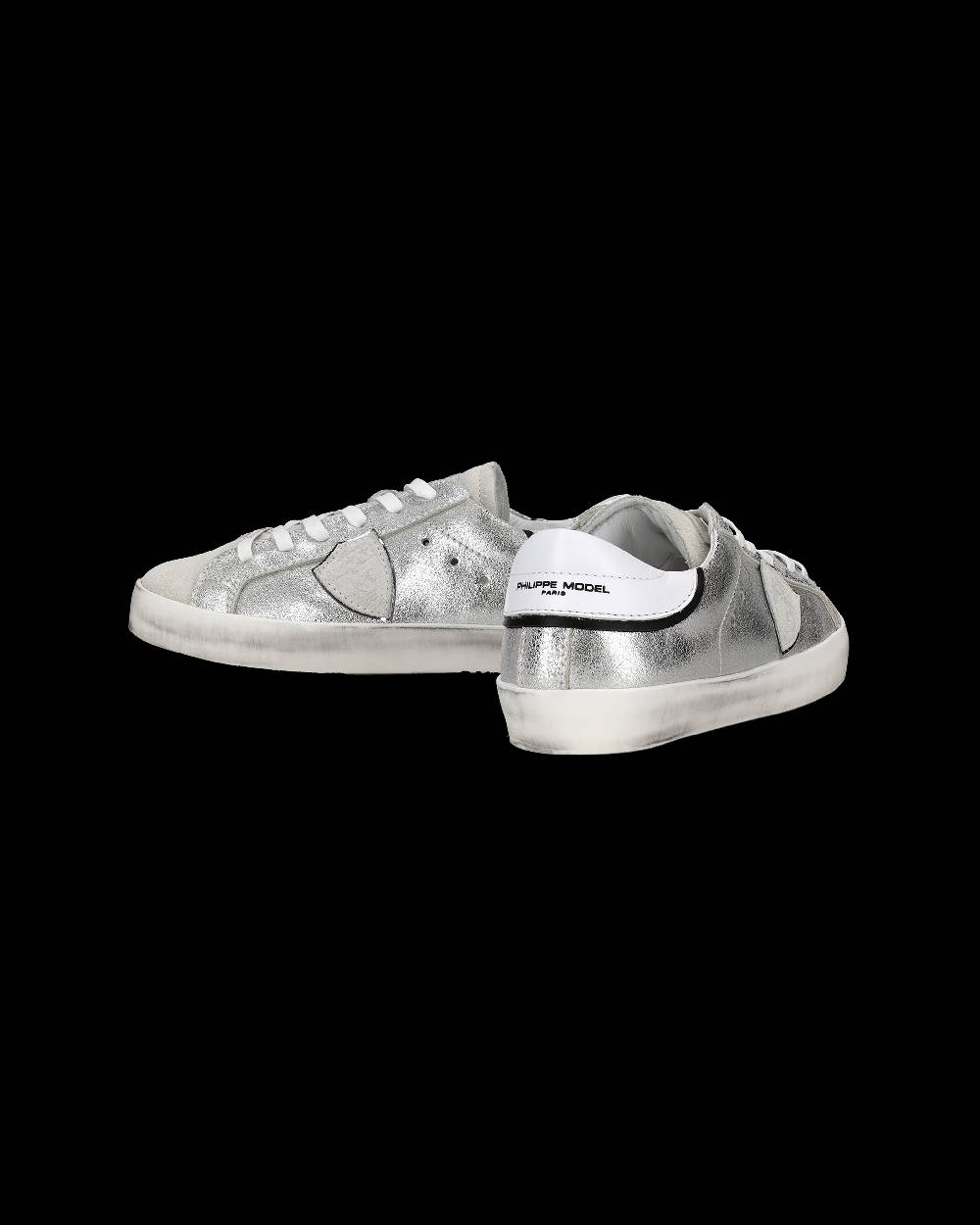 Philippe Model Sneakers Paris da Bambini Argento e Nere in Pelle Metal Vendita Economica