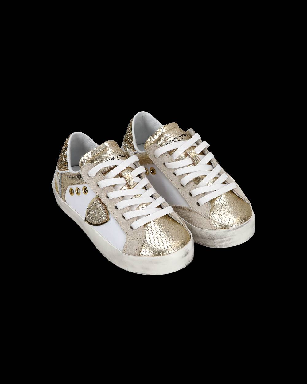 Philippe Model Baby Paris Low-Top Sneakers in Leather, White Gold In Saldo