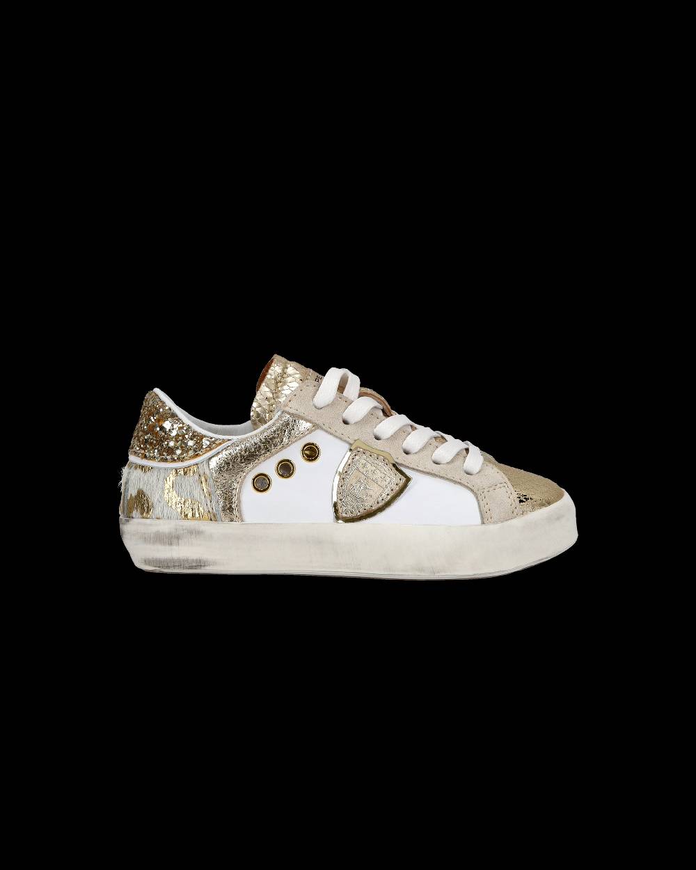 Philippe Model Baby Paris Low-Top Sneakers in Leather, White Gold In Saldo