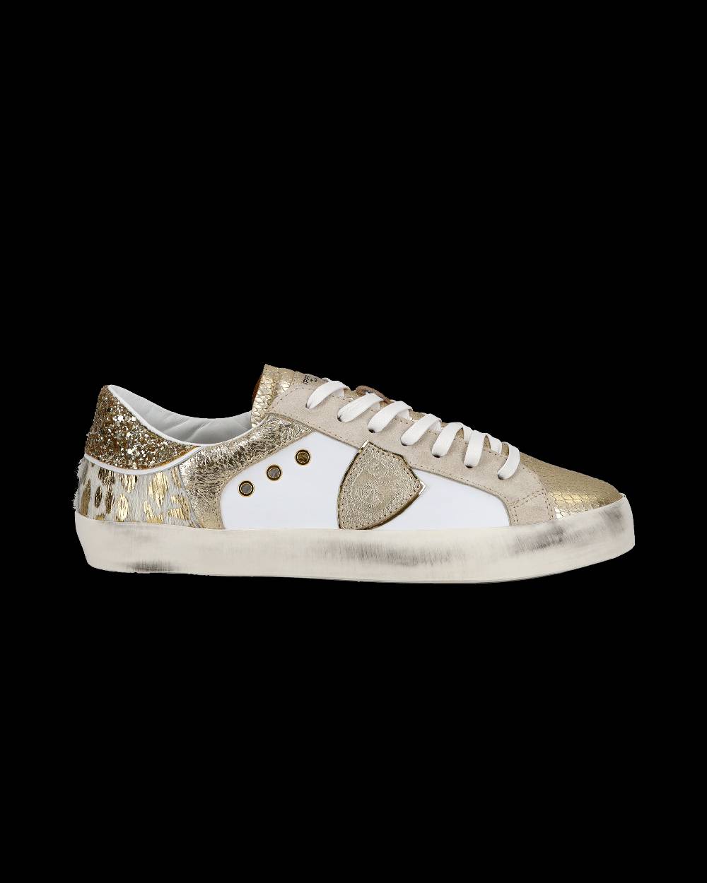 Philippe Model Sneakers basse Paris da Bambino in pelle, Bianco Oro Consegna Veloce