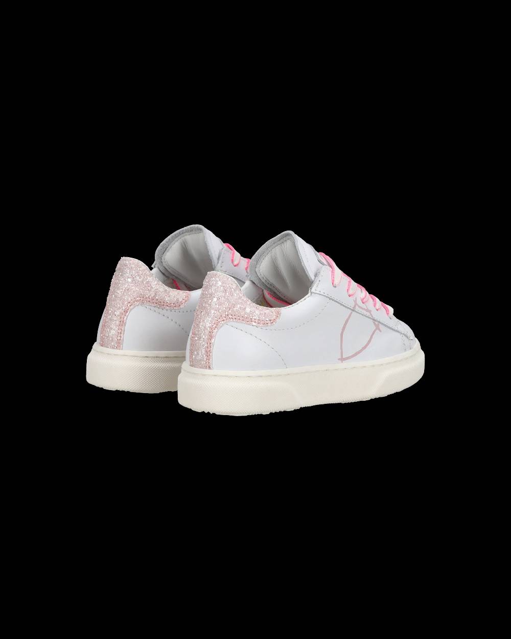Philippe Model Baby Temple Low-Top Sneakers in Leather, White Pink Affare Del Giorno