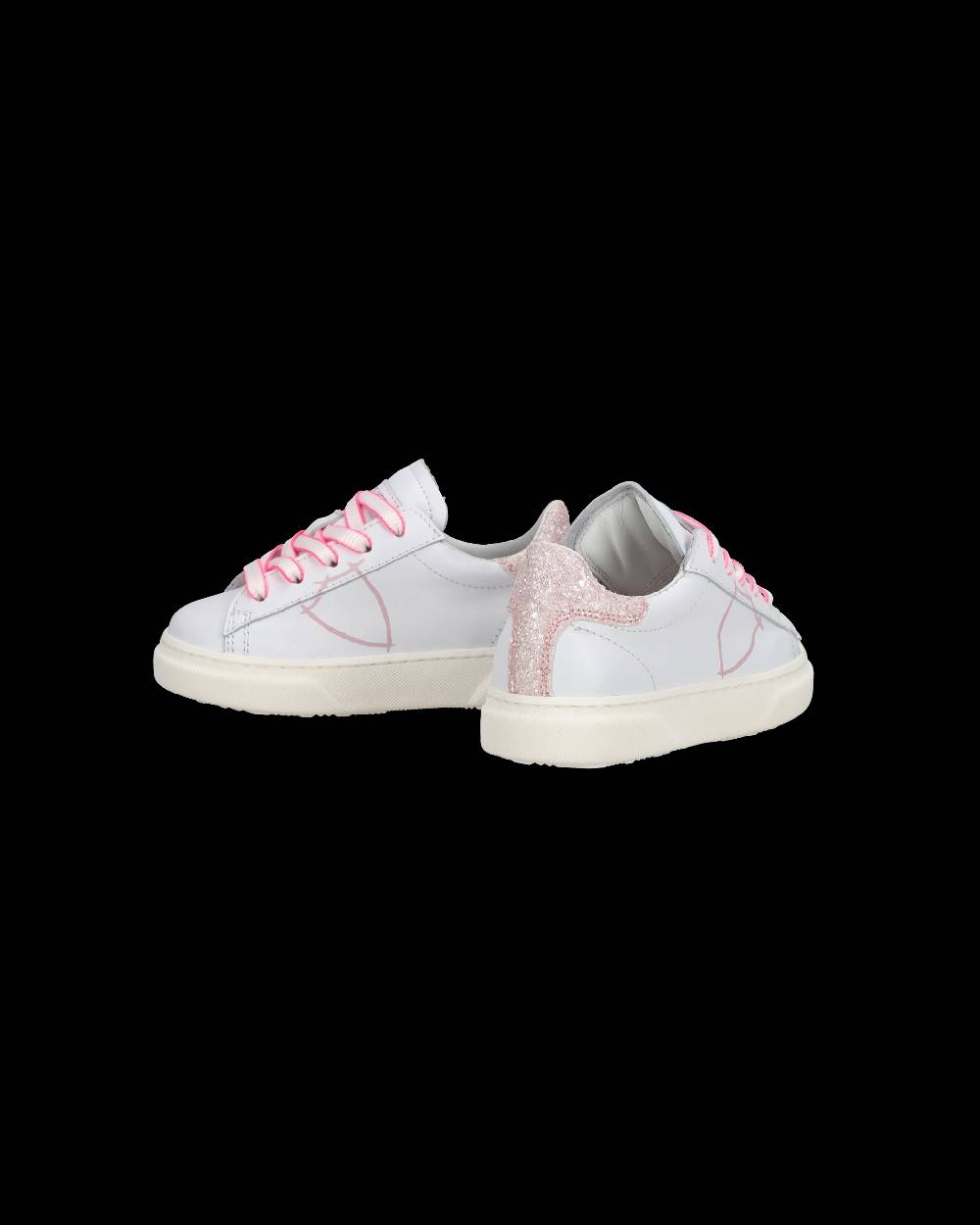 Philippe Model Baby Temple Low-Top Sneakers in Leather, White Pink Affare Del Giorno