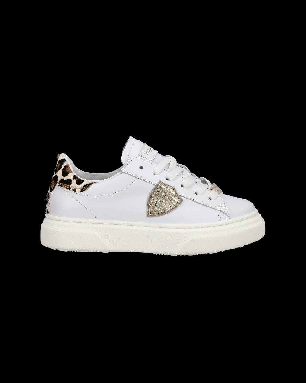 Philippe Model Junior Temple Low-Top Sneakers in Leather, White Pink Sottocosto