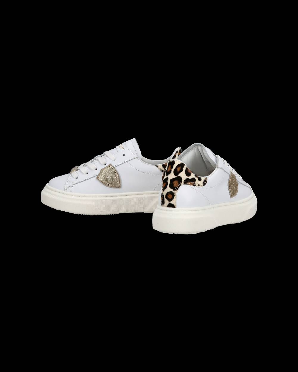 Philippe Model Junior Temple Low-Top Sneakers in Leather, White Pink Sottocosto
