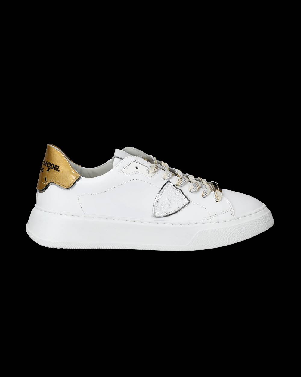 Philippe Model Sneakers Temple da Donna Bianche e Oro in Pelle E Vernice Sottocosto