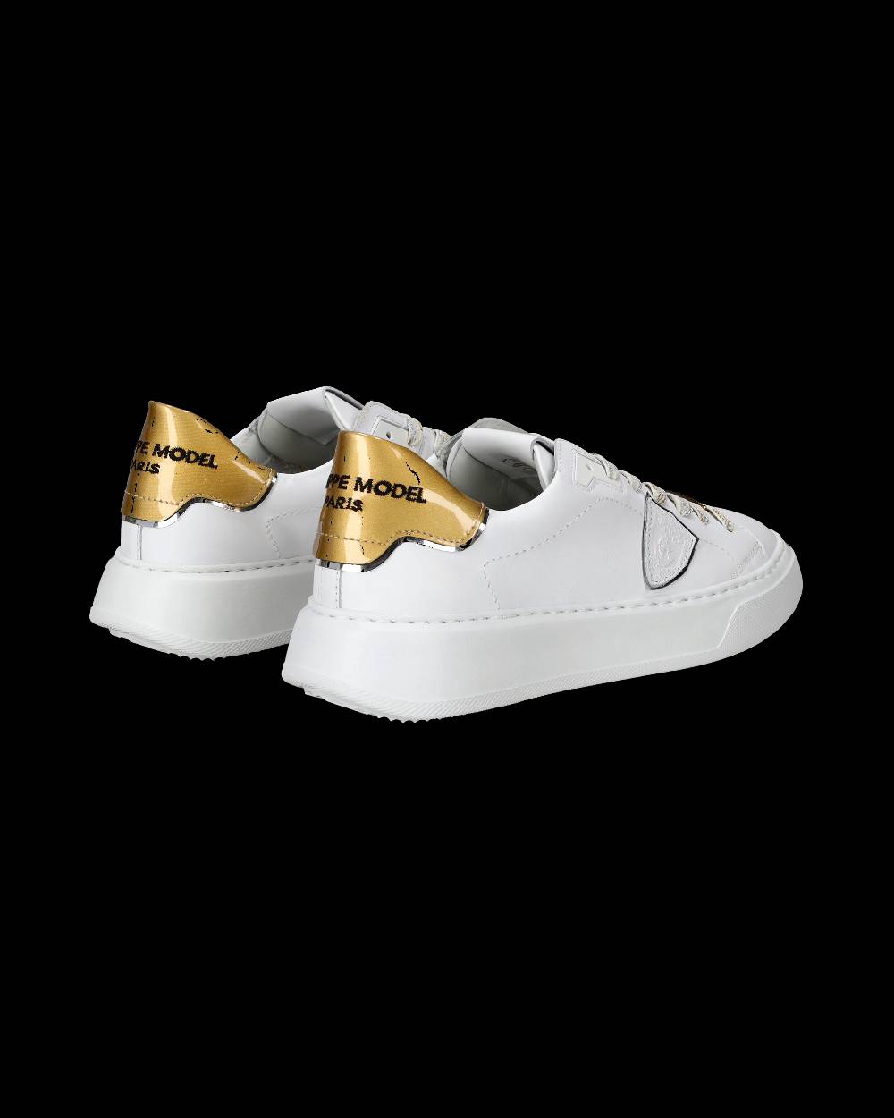 Philippe Model Sneakers Temple da Donna Bianche e Oro in Pelle E Vernice Sottocosto