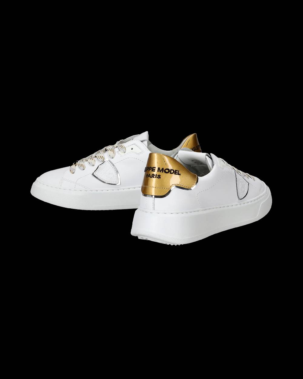 Philippe Model Sneakers Temple da Donna Bianche e Oro in Pelle E Vernice Sottocosto