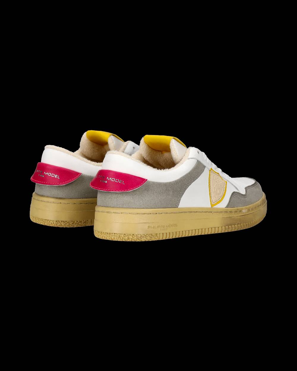 Philippe Model Sneakers Lyon Tennis Donna, Bianco Fucsia Giallo In Linea