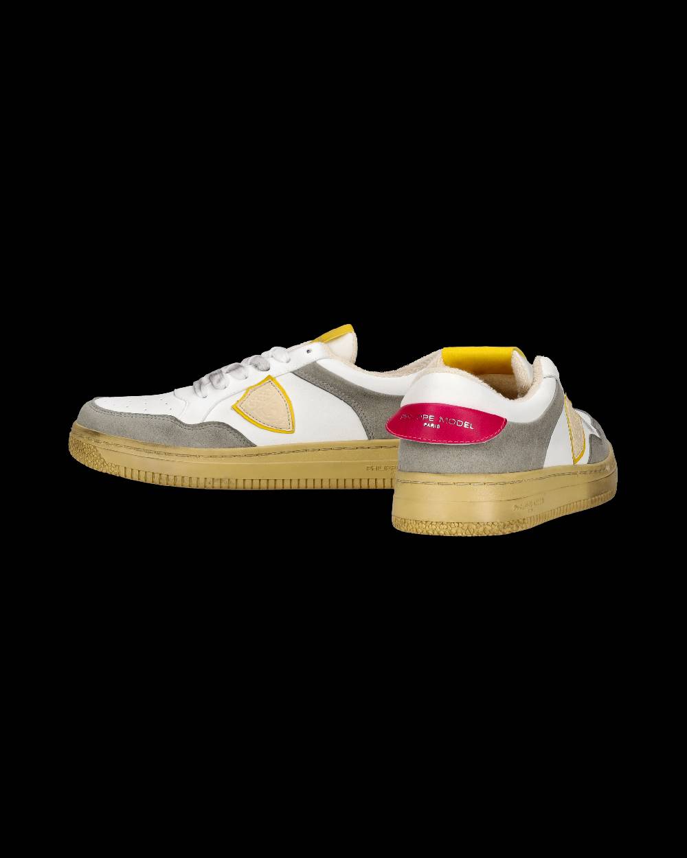 Philippe Model Sneakers Lyon Tennis Donna, Bianco Fucsia Giallo In Linea
