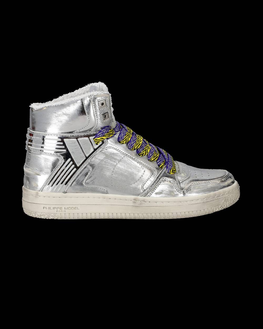 Philippe Model Sneakers Alte La Grande da Uomo Argento in Pelle Metal Affare Del Giorno