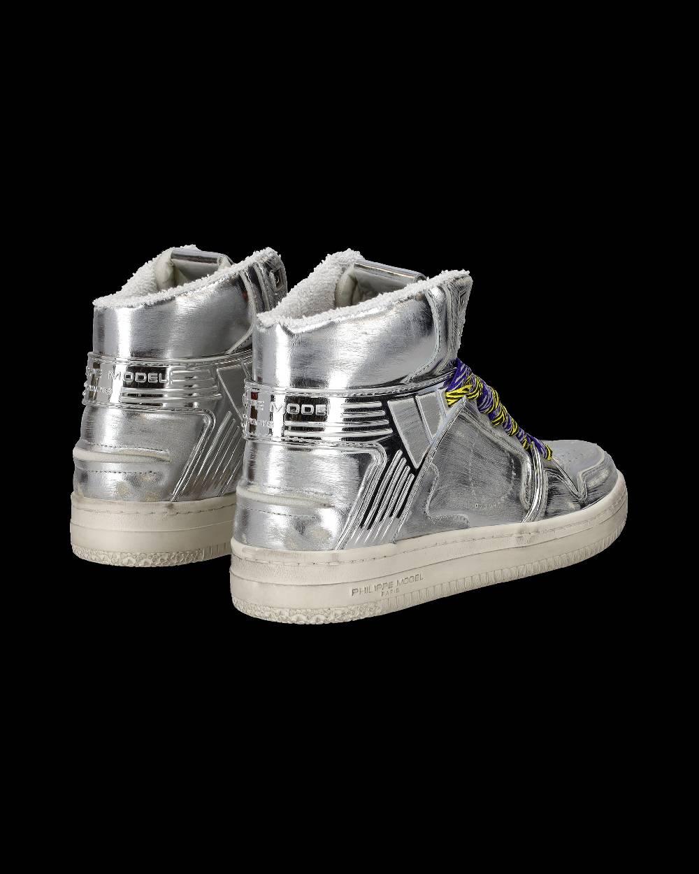 Philippe Model Sneakers Alte La Grande da Uomo Argento in Pelle Metal Affare Del Giorno