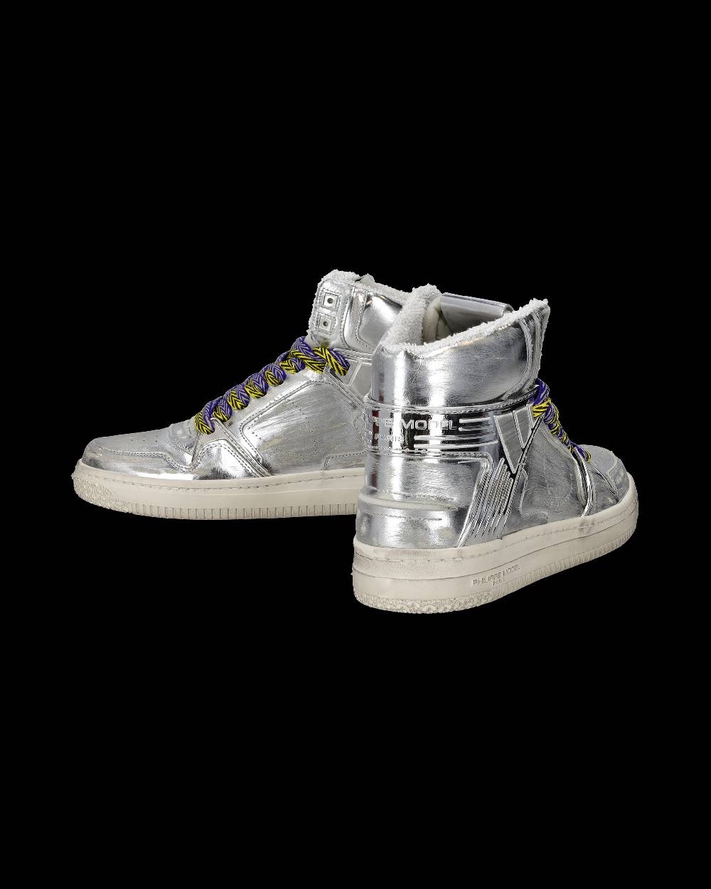 Philippe Model Sneakers Alte La Grande da Uomo Argento in Pelle Metal Affare Del Giorno