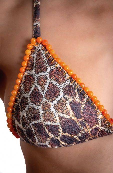 Pin Up Stars BIKINI TRIANGOLO IMBOTTITO DAINETTO CON RICAMO PERLINE STAMPA GIRAFFA Qualità Garantita