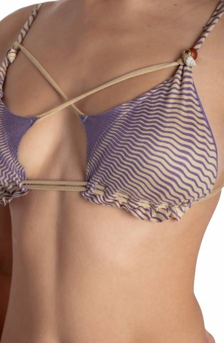 Pin Up Stars BIKINI TRIANGOLO IMBOTTITO DAINETTO CON PERLE E CONCHIGLIE STAMPA TIGER SUN Sconto