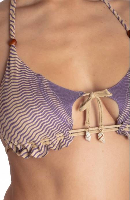 Pin Up Stars BIKINI TRIANGOLO IMBOTTITO DAINETTO CON PERLE E CONCHIGLIE STAMPA TIGER SUN Sconto