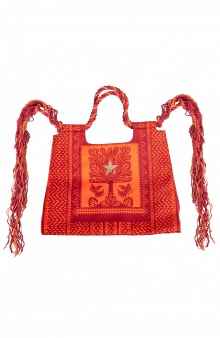 Pin Up Stars BORSA SHOPPER GRANDE CON FRANGE STAMPA BEAUTIFUL TREE Qualità