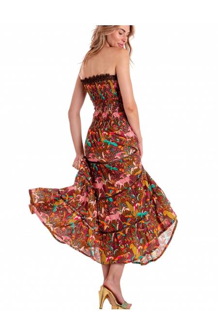Pin Up Stars ABITO LUNGO CON CINTURA STAMPA TROPICAL Affare Del Giorno