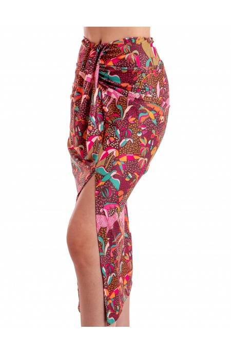 Pin Up Stars GONNA LONGUETTE CON SPACCO STAMPA TROPICAL Sottocosto