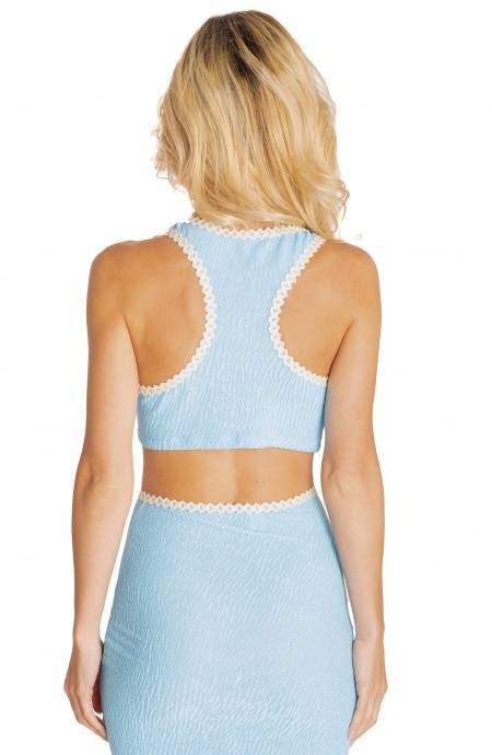 Pin Up Stars CROP TOP GOFFRATO CON PASSAMANERIA TINTA UNITA Vendita Economica