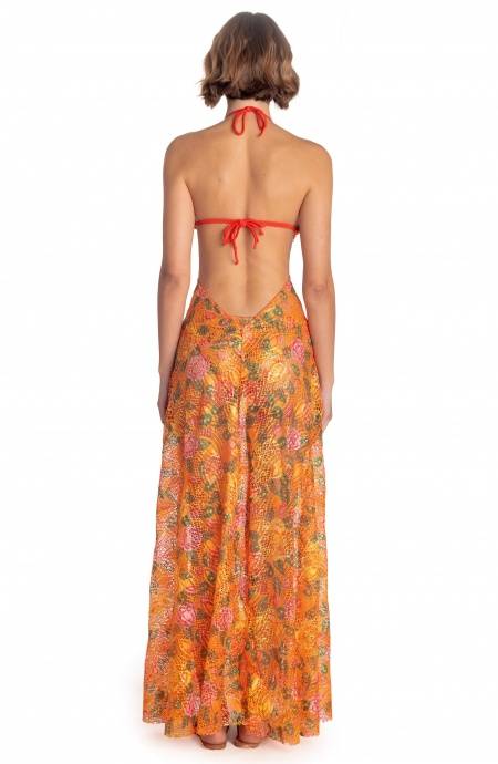 Pin Up Stars ABITO PAREO LUNGO PIZZO MACRAMÉ STAMPA FLOWER BIRD Nuova