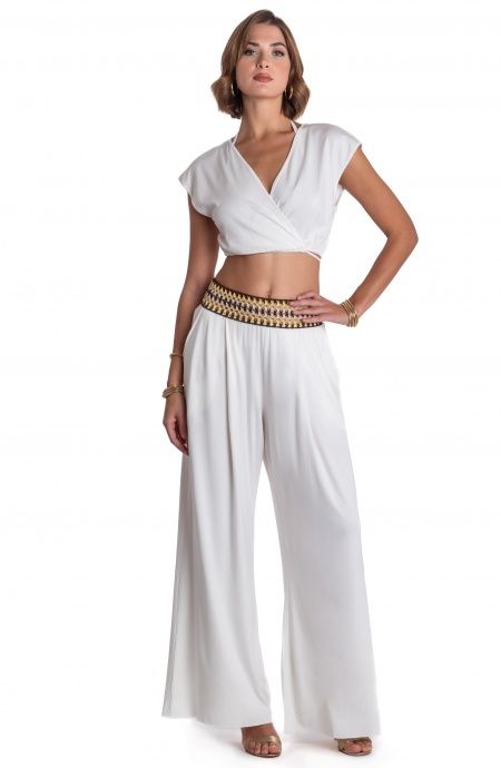 Pin Up Stars PANTALONE PALAZZO CON PASSAMANERIA CROCHET Spedizione Gratuita