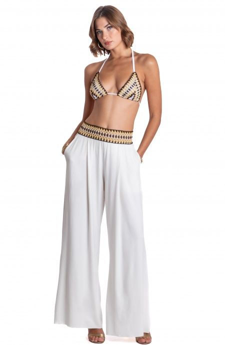Pin Up Stars PANTALONE PALAZZO CON PASSAMANERIA CROCHET Spedizione Gratuita