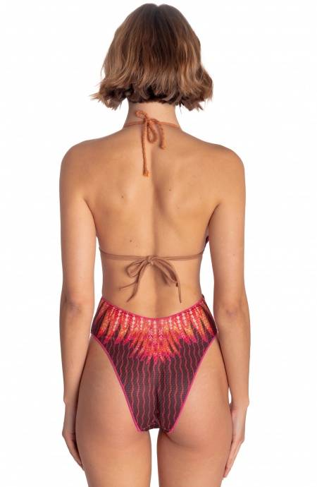 Pin Up Stars COSTUME DA BAGNO INTERO CUT-OUT CON BORCHIE STAMPA WINGS Offerta per la Festa della Mamma