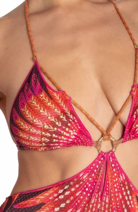 Pin Up Stars COSTUME DA BAGNO INTERO CUT-OUT CON BORCHIE STAMPA WINGS Offerta per la Festa della Mamma