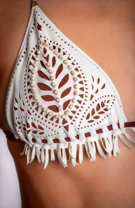 Pin Up Stars BIKINI TRIANGOLO IMBOTTITO CON LAVORAZIONE LASER E RICAMO PERLINE In Vendita
