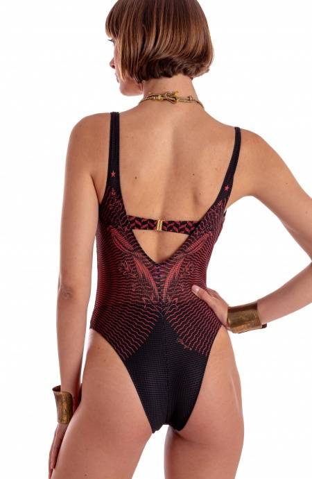 Pin Up Stars COSTUME DA BAGNO INTERO CON FASCIA IMBOTTITA E ACCESSORIO STAMPA TIGER SUN Vendita Economica