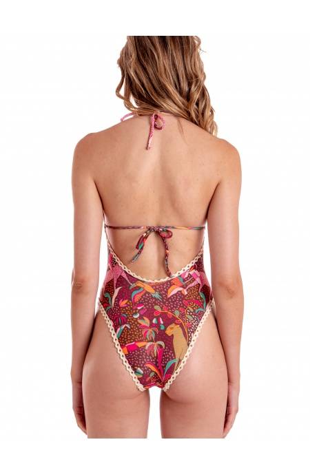 Pin Up Stars COSTUME DA BAGNO INTERO IMBOTTITO CON PASSAMANERIA STAMPA TROPICAL Promozione