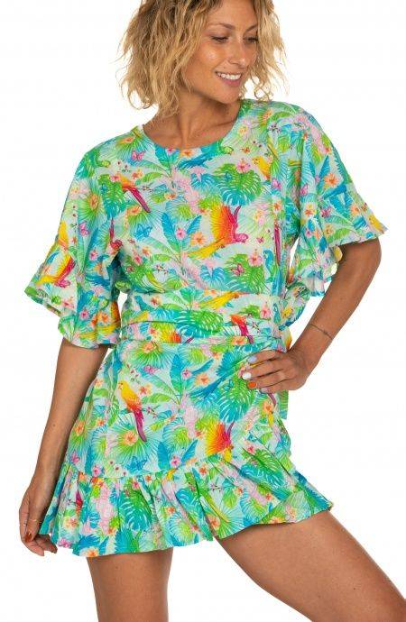 Pin Up Stars Abito Pareo In Cotone Stampa Happy Tropical In Vendita
