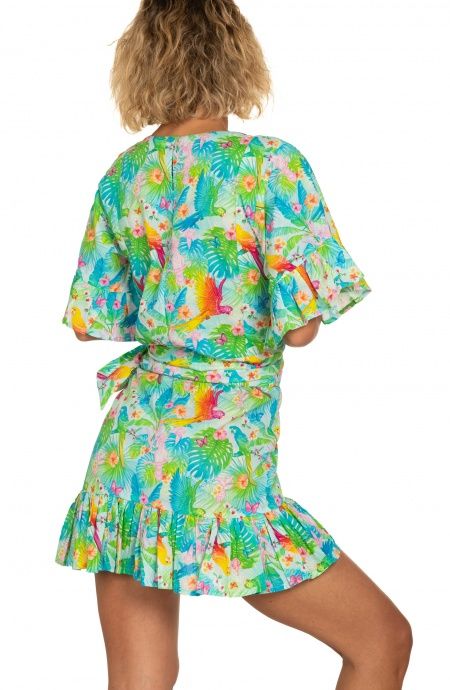 Pin Up Stars Abito Pareo In Cotone Stampa Happy Tropical In Vendita