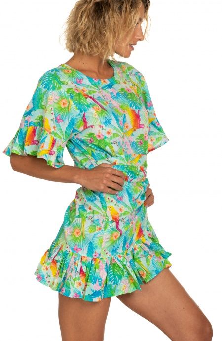 Pin Up Stars Abito Pareo In Cotone Stampa Happy Tropical In Vendita