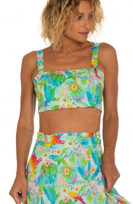 Pin Up Stars Top Con Spalline Stampa Happy Tropical Officina