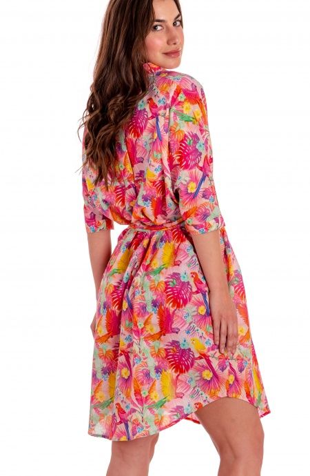 Pin Up Stars Chemisier Over In Cotone Stampa Happy Tropical Hotsell